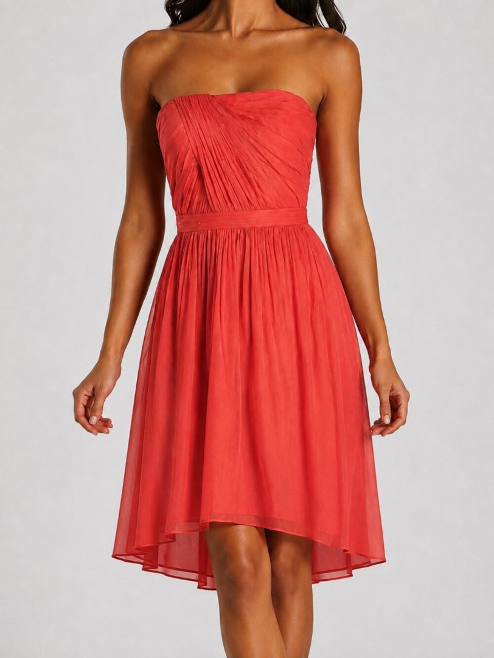 J. Crew Mindy Strapless Hi-Low Cocktail Bridesmaid Dress Coral Silk Size 10